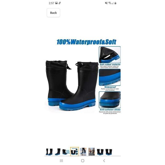 New Kids Size 1 Black Blue Aleader Waterproof Rubber Rain Boots - Picture 3 of 9